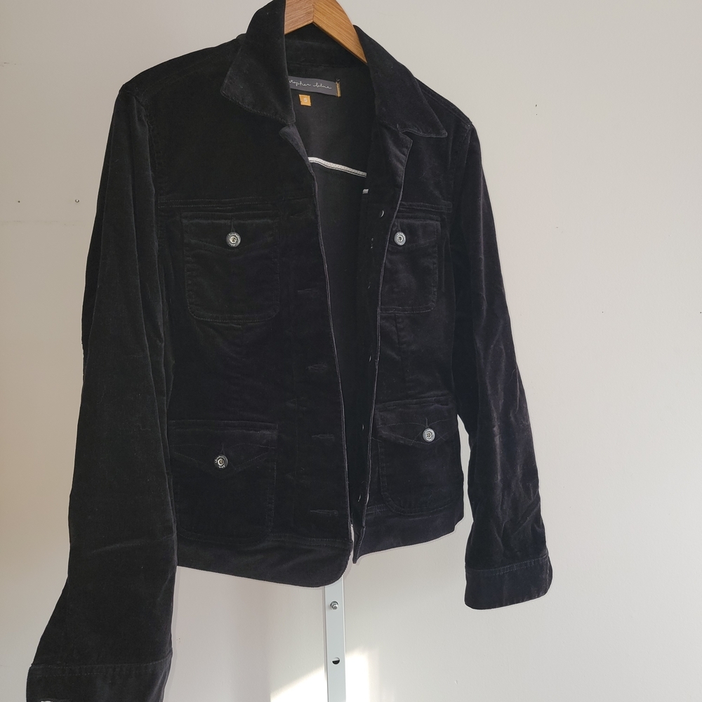 Christopher Blue Women's Black Stretch Corduroy Jacket Button Front Y2K Small